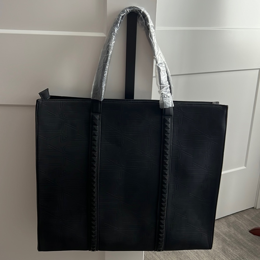 MAC Cosmetics Employee Tote Bag - Black Studded Faux Suede texture